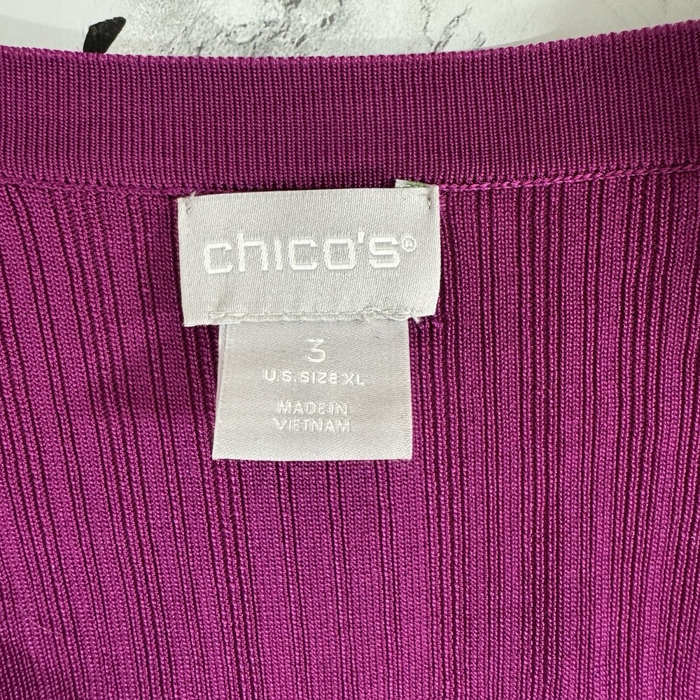 NEW‎ Chico's Ribbed Long Cardigan Sweater Blooming Dahlia Fuchsia Pockets 3 XL - Picture 12 of 13